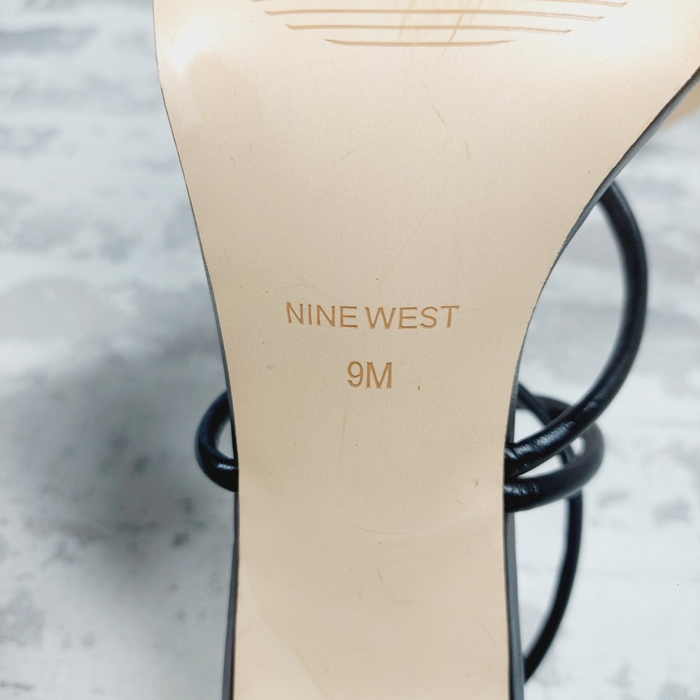 NEW Nine West Maer 3 Black Faux Leather Strappy Block Heels T116 - Picture 10 of 14